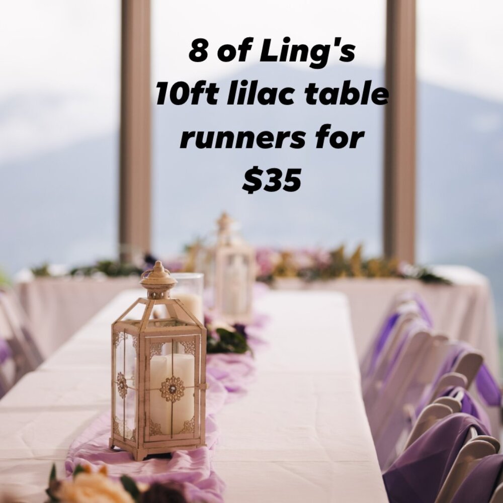 8 of Ling's 10ft Lilac Table Runners